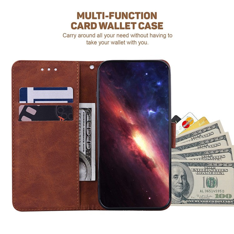 For Xiaomi Redmi Note 14 5G / 14 4G Case Geometry Pattern Leather Wallet Phone Cover - Brown