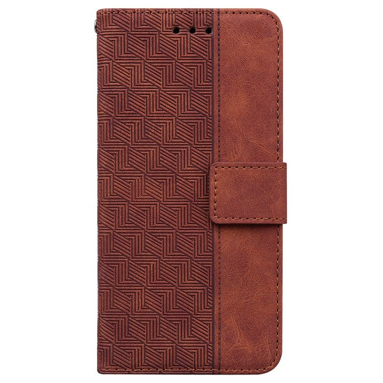 For Xiaomi Redmi Note 14 5G / 14 4G Case Geometry Pattern Leather Wallet Phone Cover - Brown