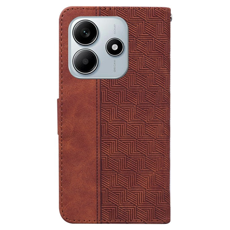 For Xiaomi Redmi Note 14 5G / 14 4G Case Geometry Pattern Leather Wallet Phone Cover - Brown