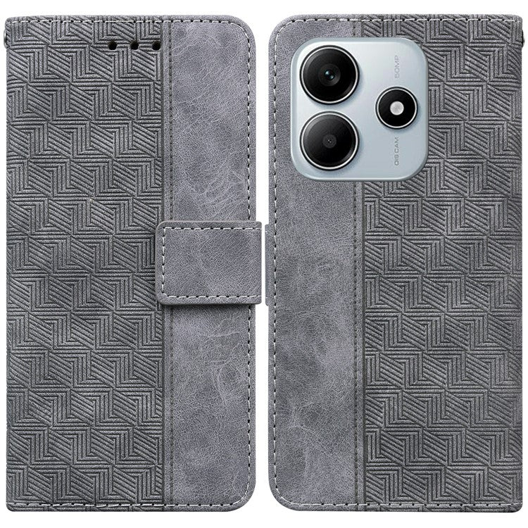 For Xiaomi Redmi Note 14 5G / 14 4G Case Geometry Pattern Leather Wallet Phone Cover - Grey