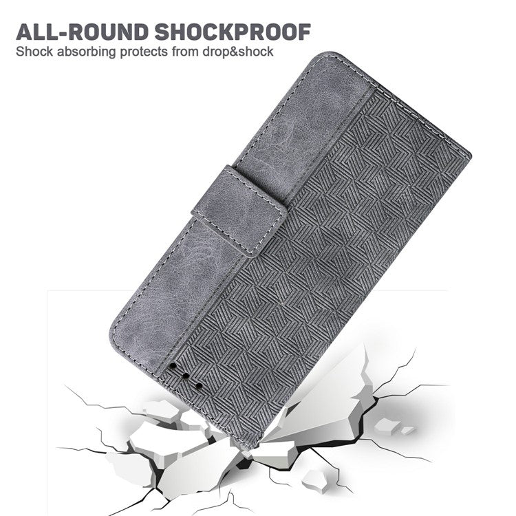 For Xiaomi Redmi Note 14 5G / 14 4G Case Geometry Pattern Leather Wallet Phone Cover - Grey