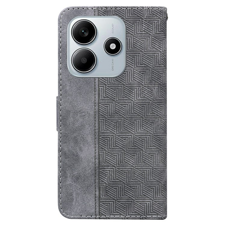 For Xiaomi Redmi Note 14 5G / 14 4G Case Geometry Pattern Leather Wallet Phone Cover - Grey