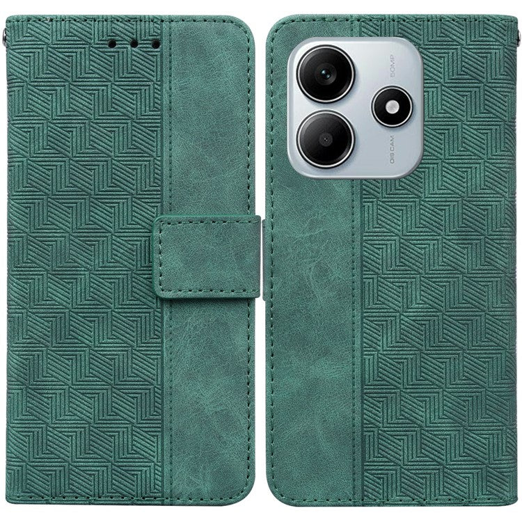 For Xiaomi Redmi Note 14 5G / 14 4G Case Geometry Pattern Leather Wallet Phone Cover - Green