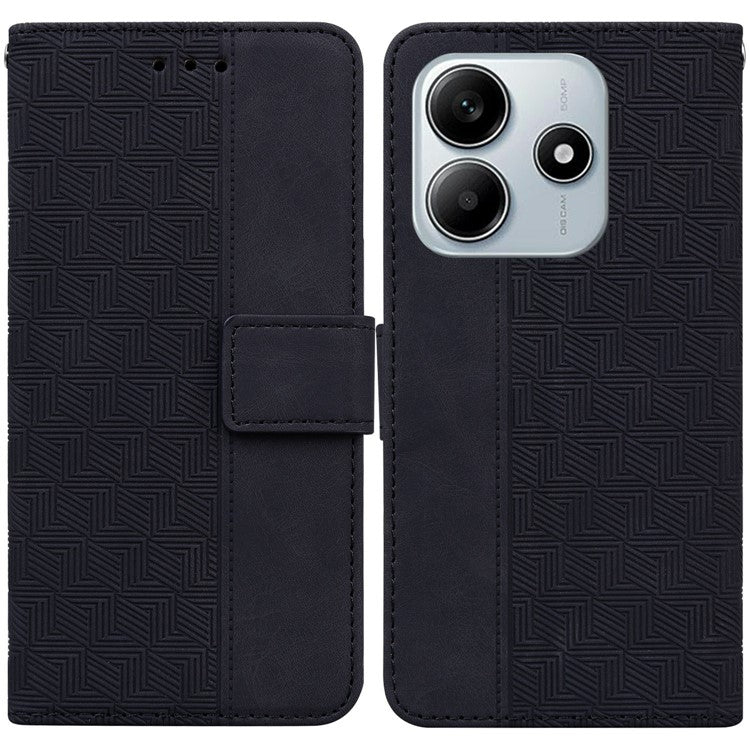 For Xiaomi Redmi Note 14 5G / 14 4G Case Geometry Pattern Leather Wallet Phone Cover - Black