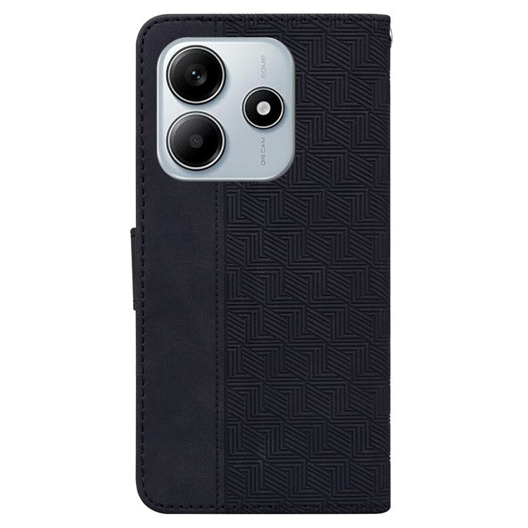 For Xiaomi Redmi Note 14 5G / 14 4G Case Geometry Pattern Leather Wallet Phone Cover - Black