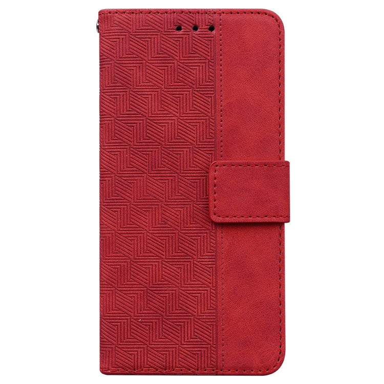 For Xiaomi Redmi Note 14 5G / 14 4G Case Geometry Pattern Leather Wallet Phone Cover - Red