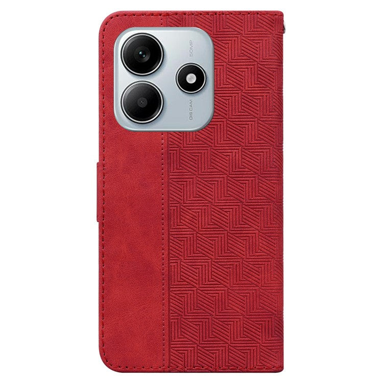 For Xiaomi Redmi Note 14 5G / 14 4G Case Geometry Pattern Leather Wallet Phone Cover - Red