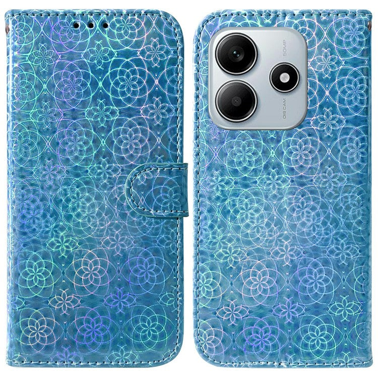 For Xiaomi Redmi Note 14 5G Stand Case Dazzling Flower Leather Phone Cover - Blue