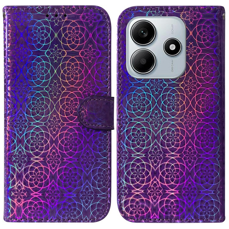 For Xiaomi Redmi Note 14 5G Stand Case Dazzling Flower Leather Phone Cover - Purple