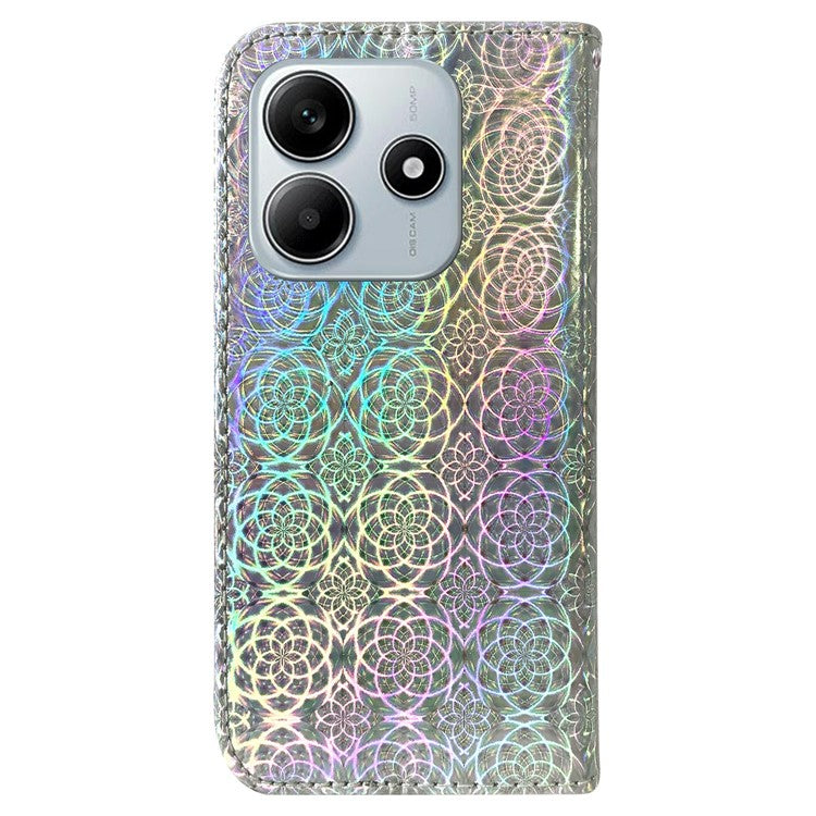 For Xiaomi Redmi Note 14 5G Stand Case Dazzling Flower Leather Phone Cover - Grey