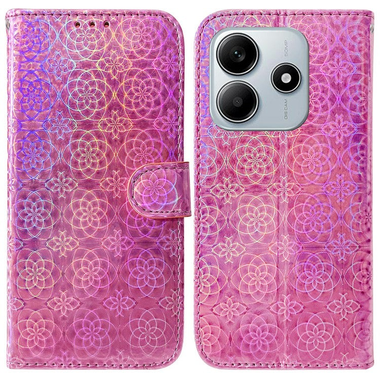 For Xiaomi Redmi Note 14 5G Stand Case Dazzling Flower Leather Phone Cover - Pink