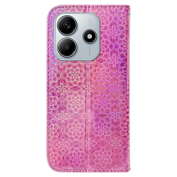 For Xiaomi Redmi Note 14 5G Stand Case Dazzling Flower Leather Phone Cover - Pink