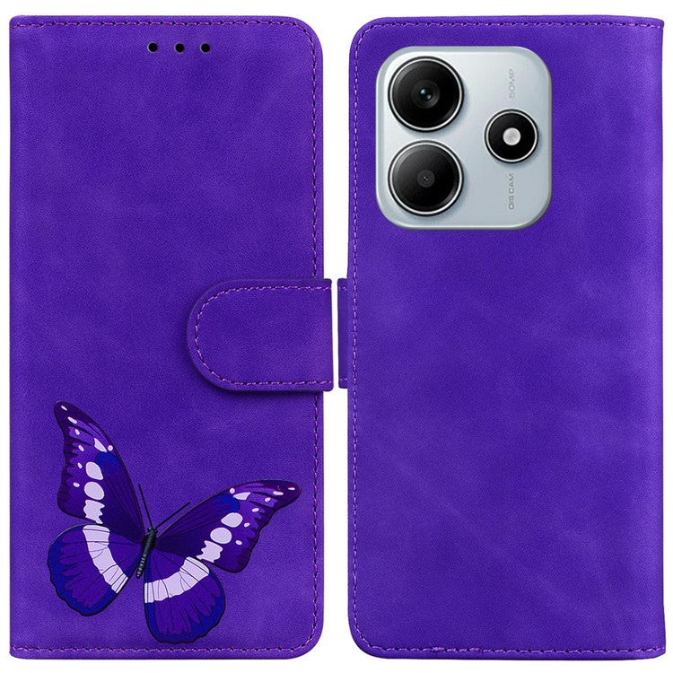 For Xiaomi Redmi Note 14 5G Stand Case PU Leather Phone Cover Butterfly Printed - Purple