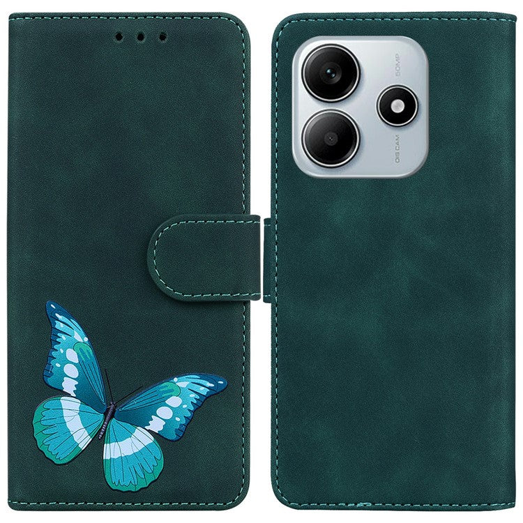 For Xiaomi Redmi Note 14 5G Stand Case PU Leather Phone Cover Butterfly Printed - Green