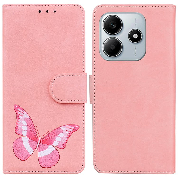 For Xiaomi Redmi Note 14 5G Stand Case PU Leather Phone Cover Butterfly Printed - Pink