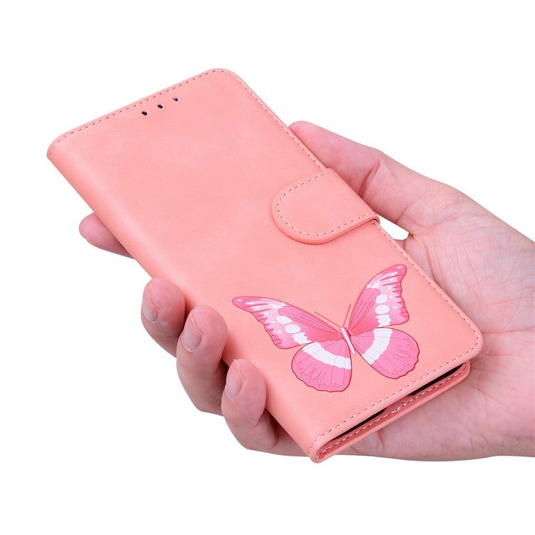 For Xiaomi Redmi Note 14 5G Stand Case PU Leather Phone Cover Butterfly Printed - Pink