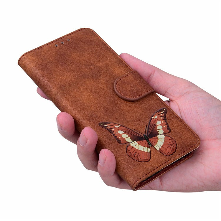 For Xiaomi Redmi Note 14 5G Stand Case PU Leather Phone Cover Butterfly Printed - Brown