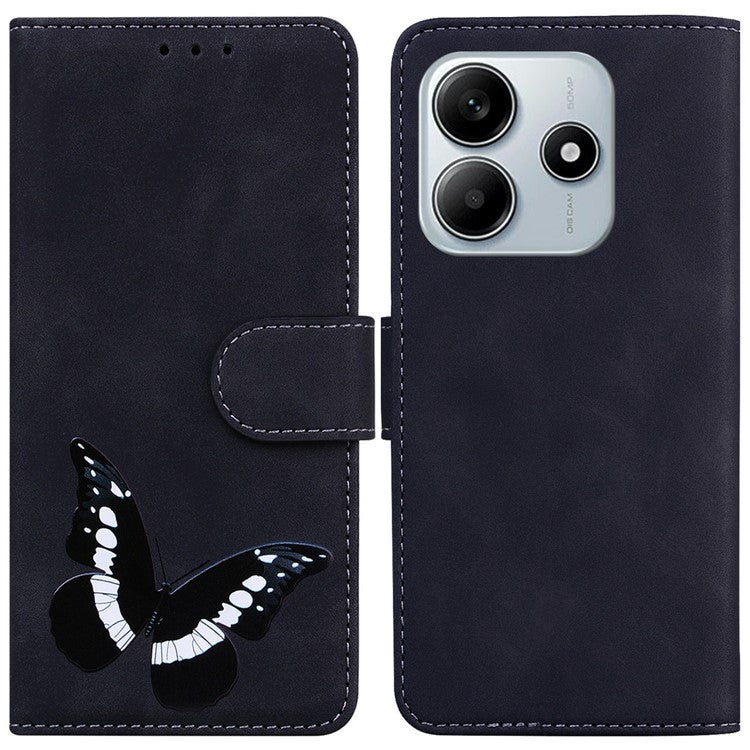 For Xiaomi Redmi Note 14 5G Stand Case PU Leather Phone Cover Butterfly Printed - Black