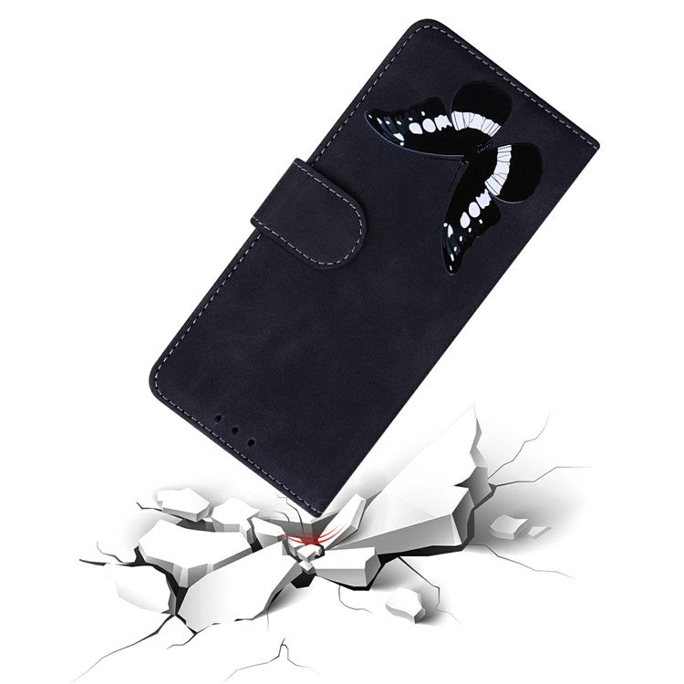 For Xiaomi Redmi Note 14 5G Stand Case PU Leather Phone Cover Butterfly Printed - Black