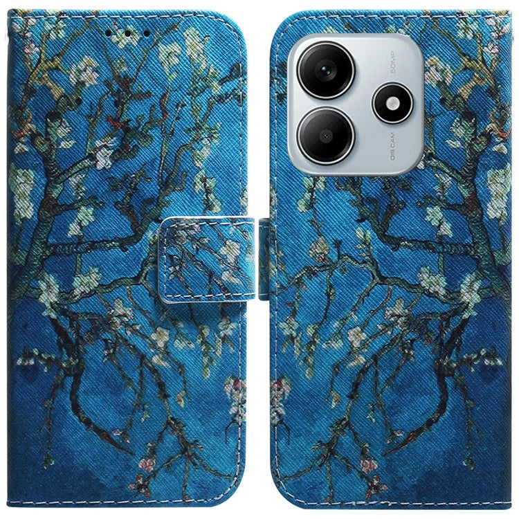 For Xiaomi Redmi Note 14 5G Wallet Case Pattern Print Leather Phone Cover - Apricot Flowers