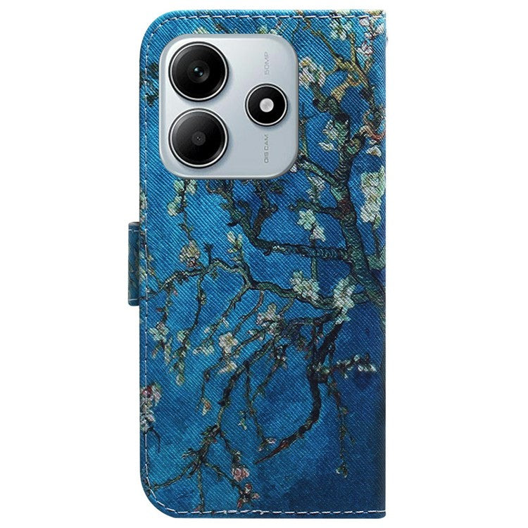 For Xiaomi Redmi Note 14 5G Wallet Case Pattern Print Leather Phone Cover - Apricot Flowers