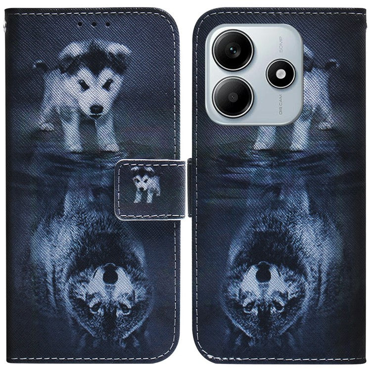 For Xiaomi Redmi Note 14 5G Wallet Case Pattern Print Leather Phone Cover - Dog and Wolf