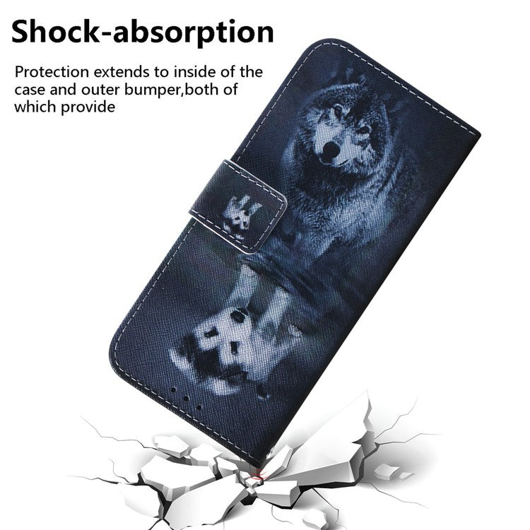 For Xiaomi Redmi Note 14 5G Wallet Case Pattern Print Leather Phone Cover - Dog and Wolf