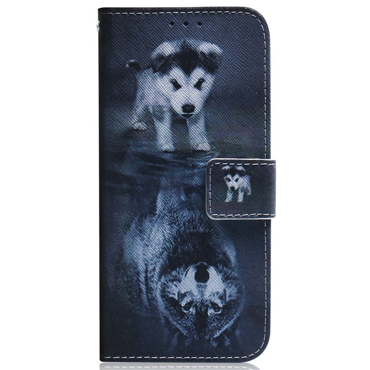 For Xiaomi Redmi Note 14 5G Wallet Case Pattern Print Leather Phone Cover - Dog and Wolf