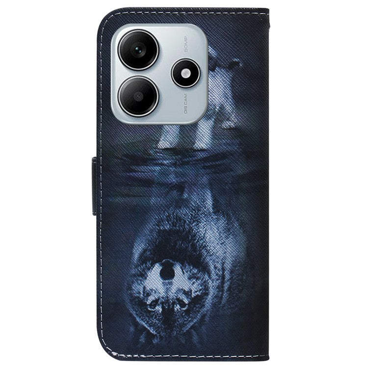 For Xiaomi Redmi Note 14 5G Wallet Case Pattern Print Leather Phone Cover - Dog and Wolf