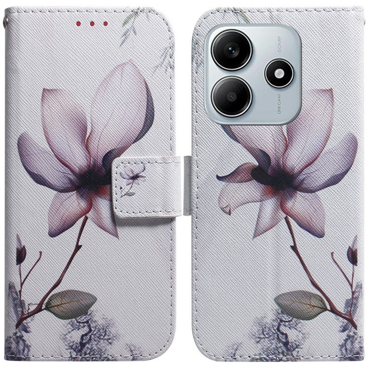 For Xiaomi Redmi Note 14 5G Wallet Case Pattern Print Leather Phone Cover - Pink Flower