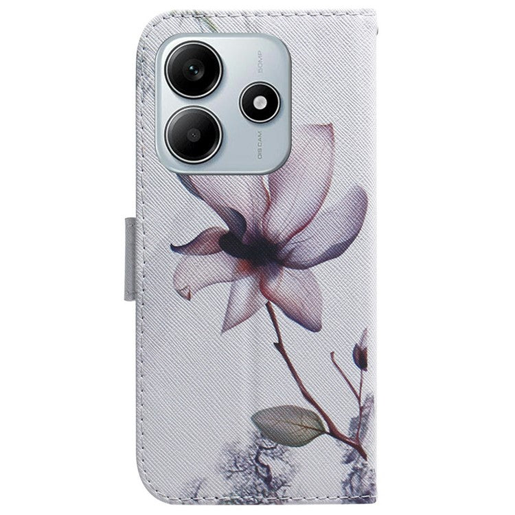 For Xiaomi Redmi Note 14 5G Wallet Case Pattern Print Leather Phone Cover - Pink Flower