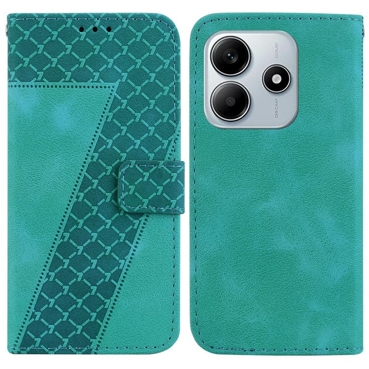 For Xiaomi Redmi Note 14 5G / 14 4G Stand Case 7-Shaped Pattern Imprint Leather Phone Cover - Green