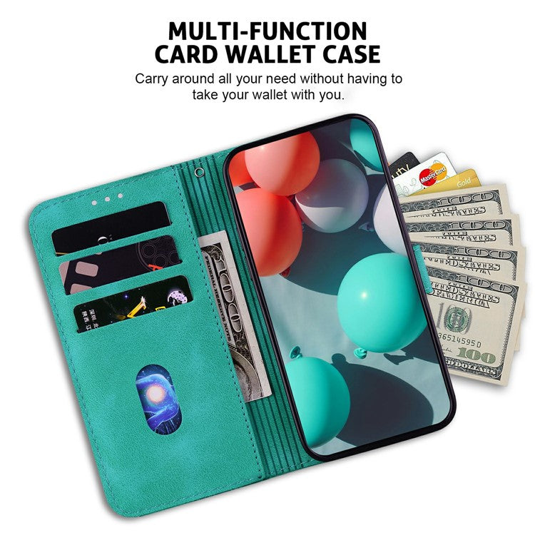 For Xiaomi Redmi Note 14 5G / 14 4G Stand Case 7-Shaped Pattern Imprint Leather Phone Cover - Green