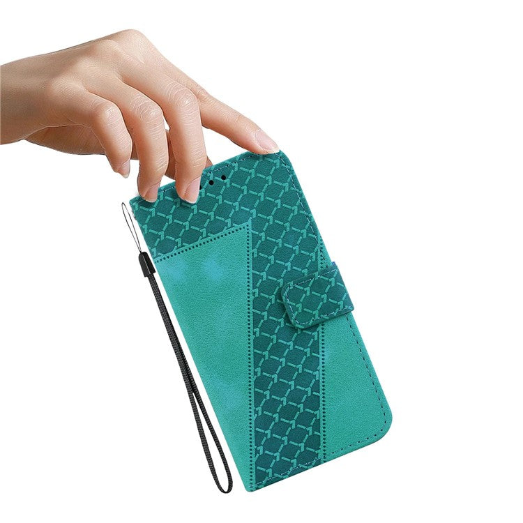 For Xiaomi Redmi Note 14 5G / 14 4G Stand Case 7-Shaped Pattern Imprint Leather Phone Cover - Green