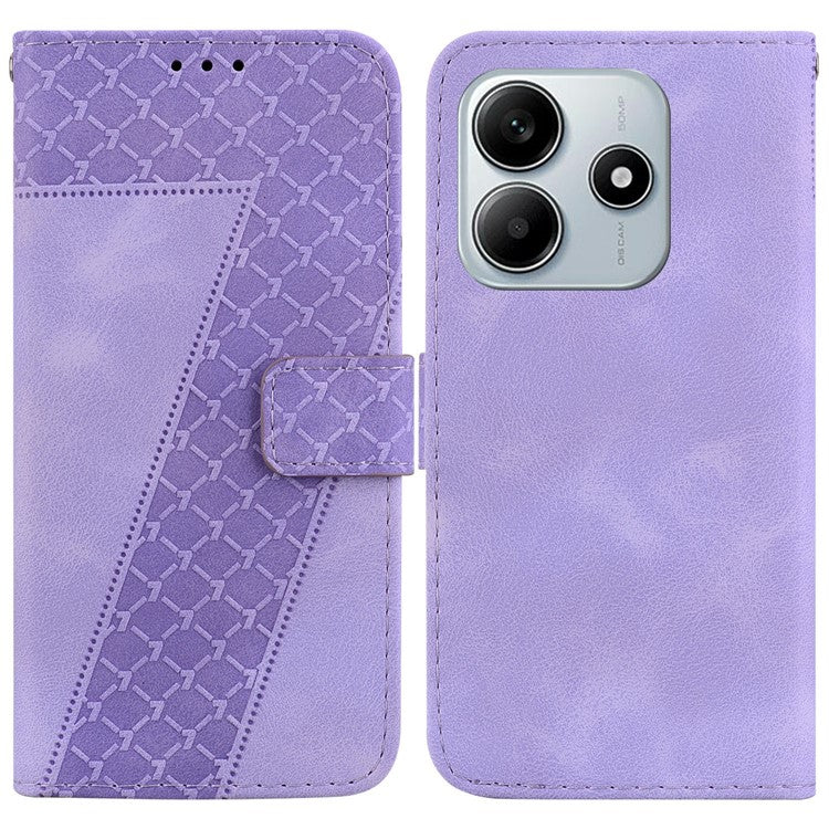 For Xiaomi Redmi Note 14 5G / 14 4G Stand Case 7-Shaped Pattern Imprint Leather Phone Cover - Purple