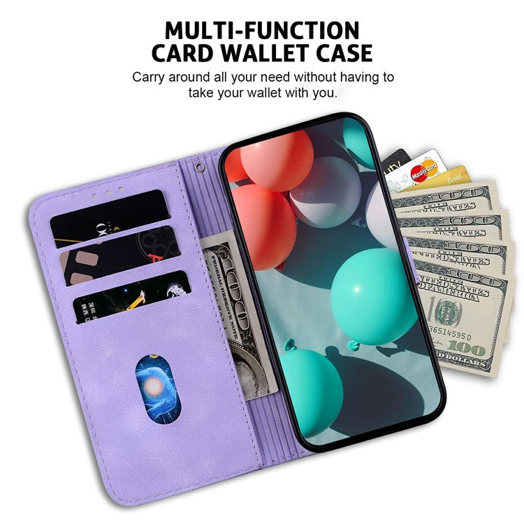 For Xiaomi Redmi Note 14 5G / 14 4G Stand Case 7-Shaped Pattern Imprint Leather Phone Cover - Purple