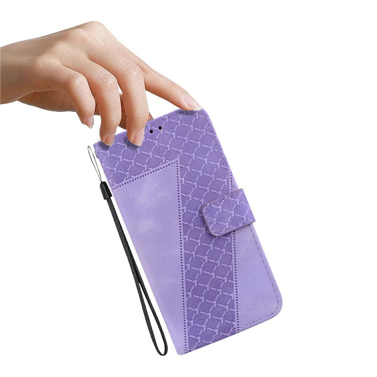 For Xiaomi Redmi Note 14 5G / 14 4G Stand Case 7-Shaped Pattern Imprint Leather Phone Cover - Purple