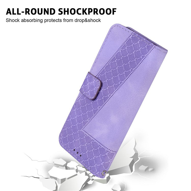 For Xiaomi Redmi Note 14 5G / 14 4G Stand Case 7-Shaped Pattern Imprint Leather Phone Cover - Purple