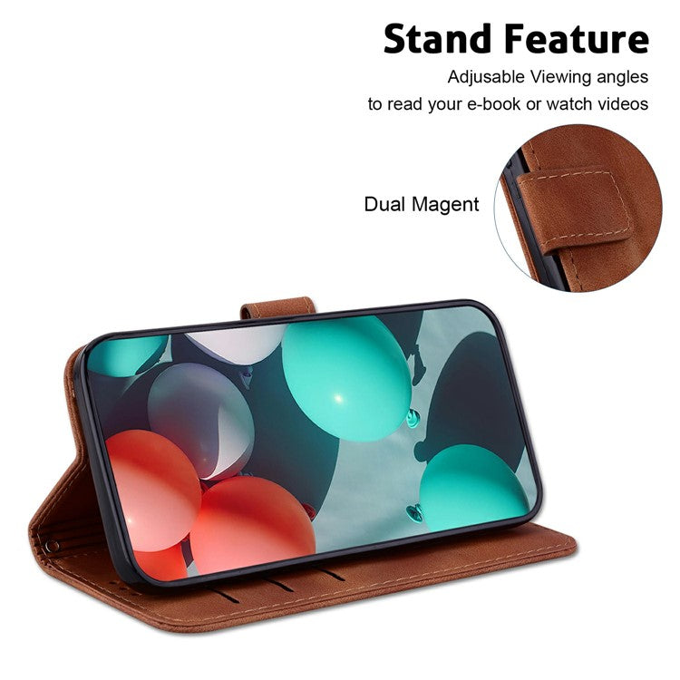 For Xiaomi Redmi Note 14 5G / 14 4G Stand Case 7-Shaped Pattern Imprint Leather Phone Cover - Brown