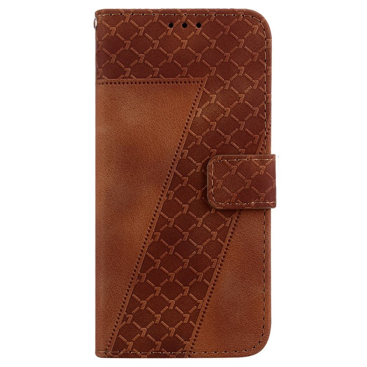 For Xiaomi Redmi Note 14 5G / 14 4G Stand Case 7-Shaped Pattern Imprint Leather Phone Cover - Brown