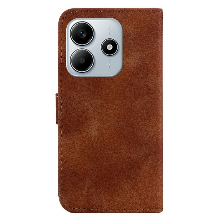 For Xiaomi Redmi Note 14 5G / 14 4G Stand Case 7-Shaped Pattern Imprint Leather Phone Cover - Brown