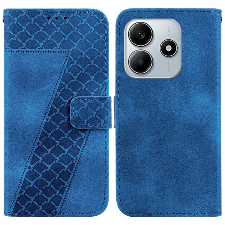 For Xiaomi Redmi Note 14 5G / 14 4G Stand Case 7-Shaped Pattern Imprint Leather Phone Cover - Dark Blue