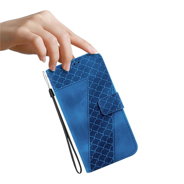 For Xiaomi Redmi Note 14 5G / 14 4G Stand Case 7-Shaped Pattern Imprint Leather Phone Cover - Dark Blue