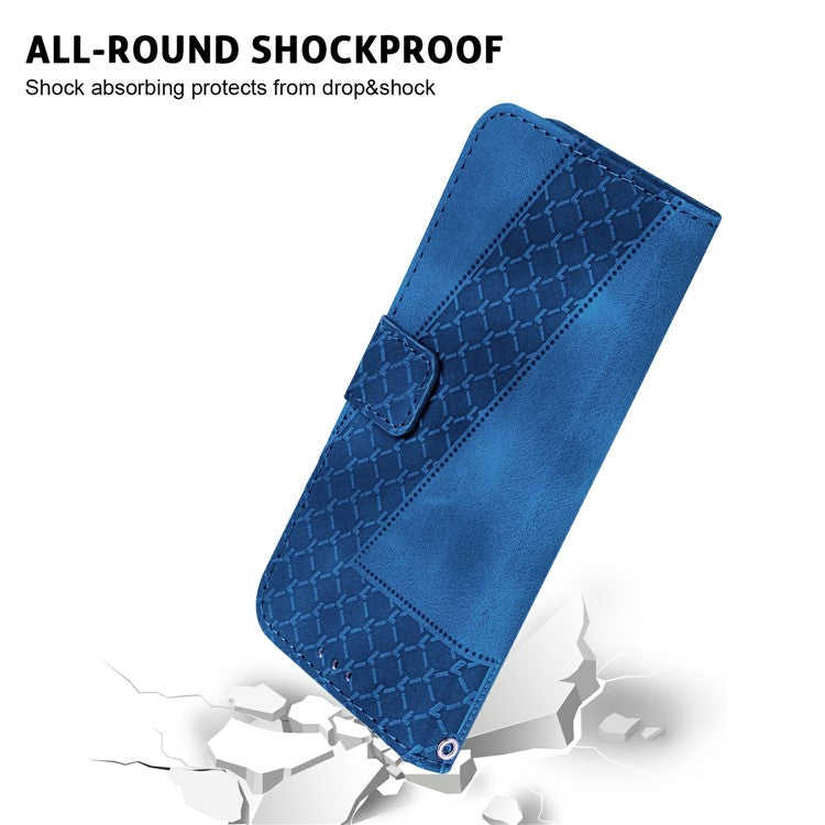 For Xiaomi Redmi Note 14 5G / 14 4G Stand Case 7-Shaped Pattern Imprint Leather Phone Cover - Dark Blue