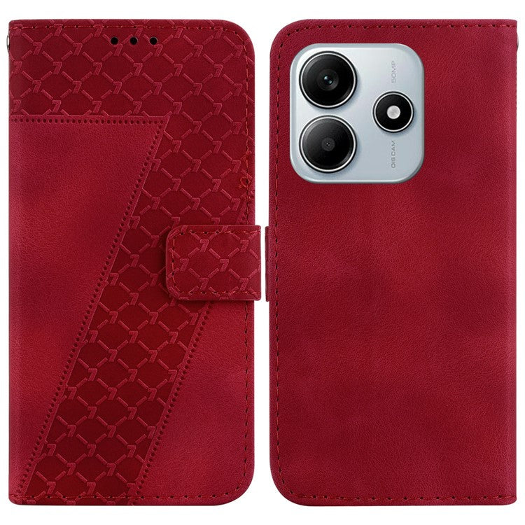 For Xiaomi Redmi Note 14 5G / 14 4G Stand Case 7-Shaped Pattern Imprint Leather Phone Cover - Red