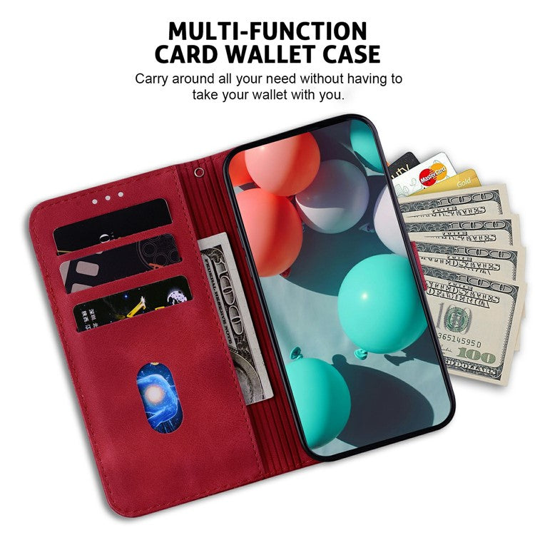 For Xiaomi Redmi Note 14 5G / 14 4G Stand Case 7-Shaped Pattern Imprint Leather Phone Cover - Red