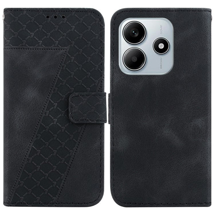 For Xiaomi Redmi Note 14 5G / 14 4G Stand Case 7-Shaped Pattern Imprint Leather Phone Cover - Black