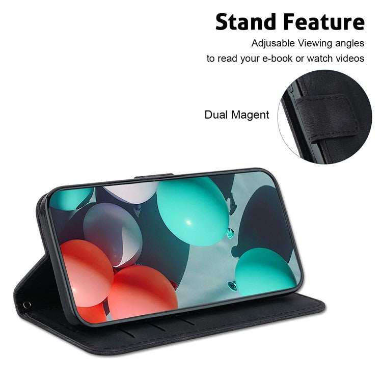 For Xiaomi Redmi Note 14 5G / 14 4G Stand Case 7-Shaped Pattern Imprint Leather Phone Cover - Black