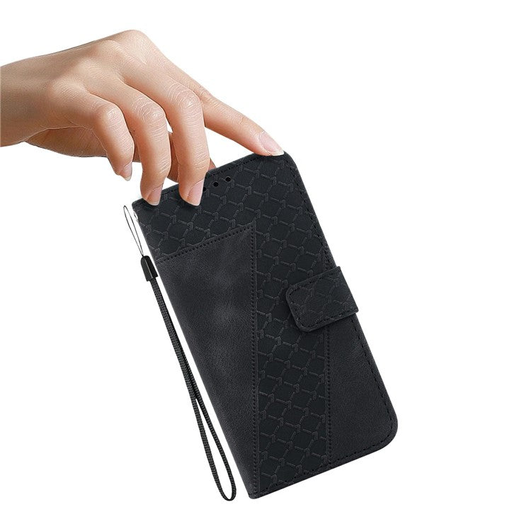 For Xiaomi Redmi Note 14 5G / 14 4G Stand Case 7-Shaped Pattern Imprint Leather Phone Cover - Black