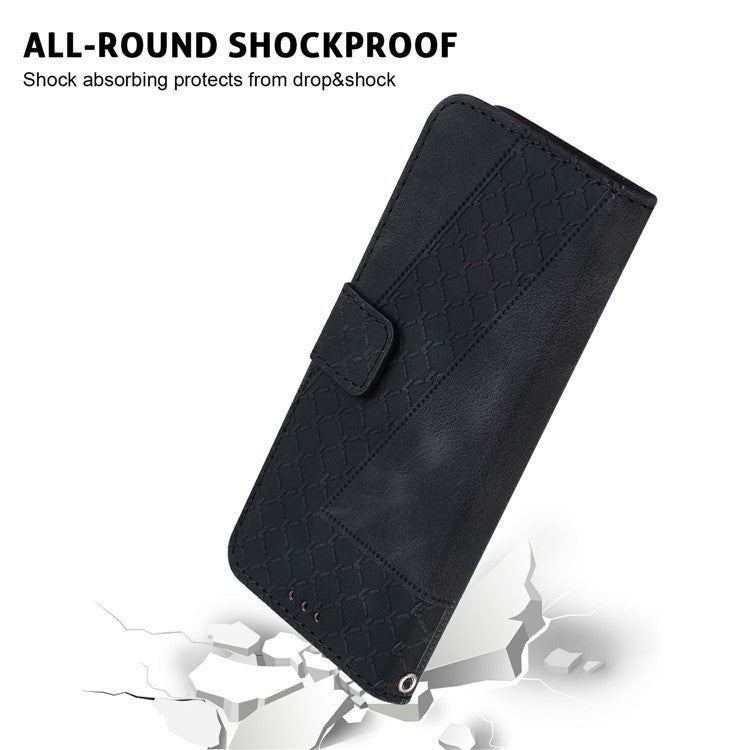 For Xiaomi Redmi Note 14 5G / 14 4G Stand Case 7-Shaped Pattern Imprint Leather Phone Cover - Black